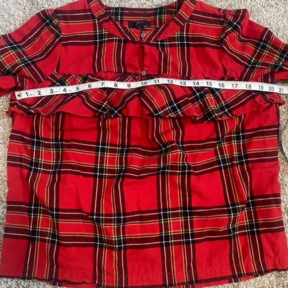 J. Crew Festive Red Plaid Ruffle Top - Picture 5 of 9